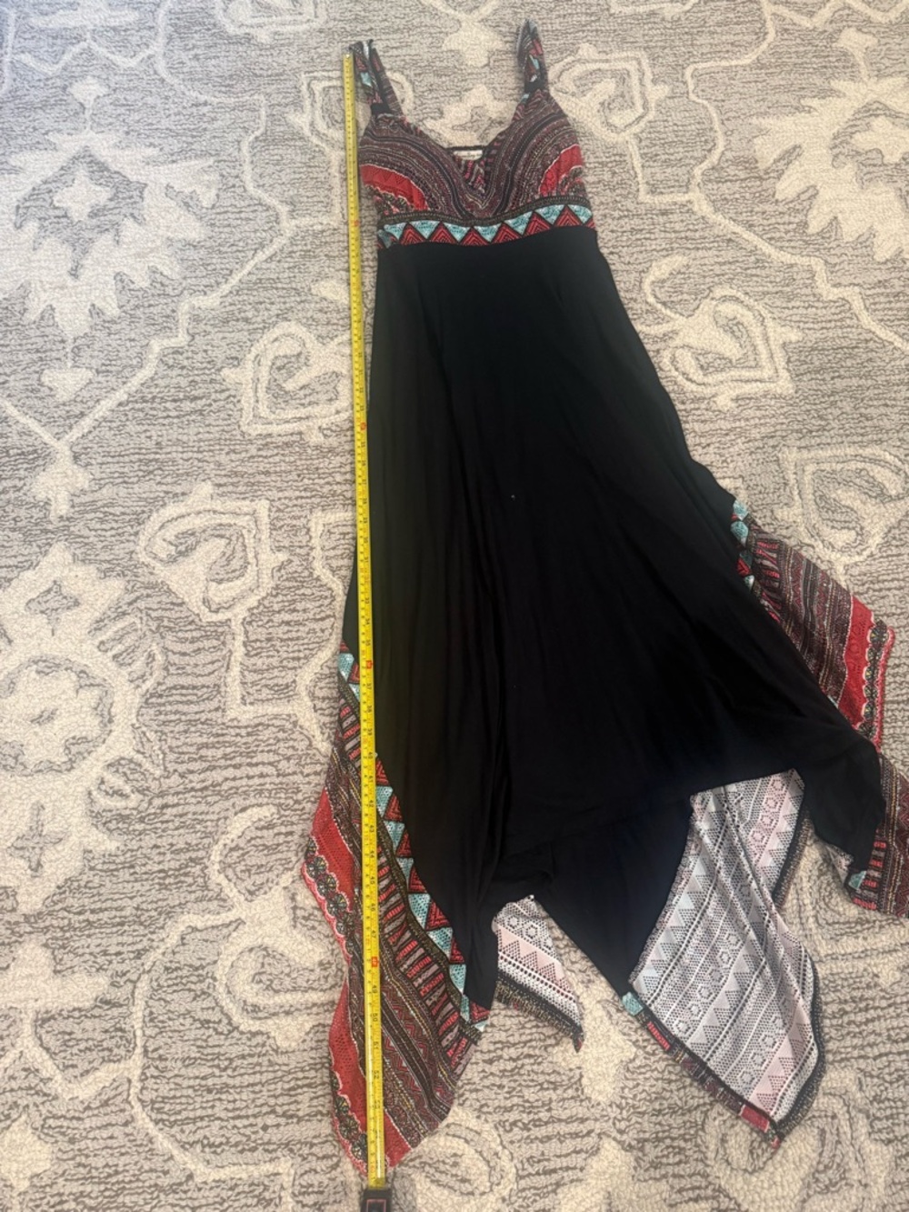 American Rag Black Midi Dress with Red & Teal Patterned Bodice - Picture 6 of 8